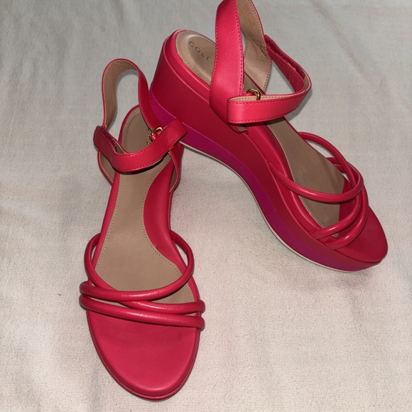 Cole Haan Shoes - Cole Haan Women's Pink Addison Platform Wedge Leather Strappy Sandal Size 10B